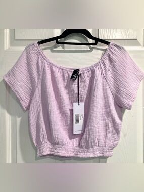 NWT Bobi Los Angeles Off Shoulder Crop Top Women Medium Pink Mauve 100% Cotton